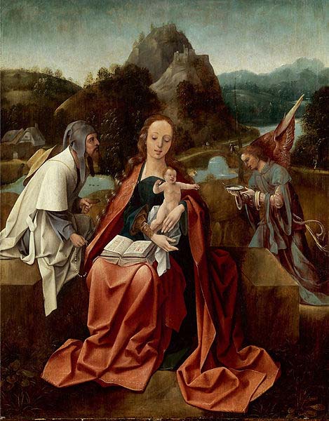 Madonna and Child with a pilgrim and an angel